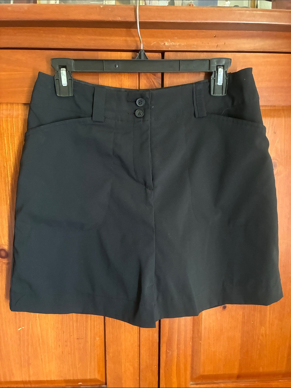 High-Waist Black Tailored Skorts with Button Front